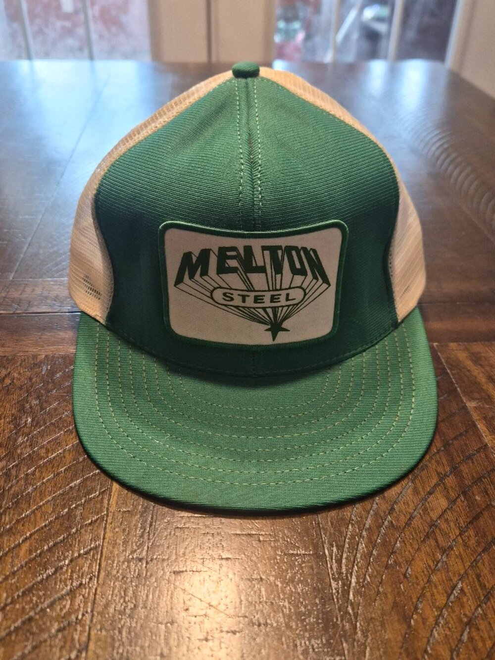 Melton Steel Trucker Hat Green Patch Mesh Vintage USA OS